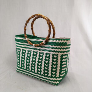 Mini Bamboo Handle: Dark Green & White