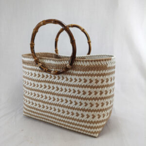 Mini Bamboo Handle: Light Brown & White