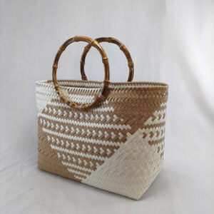 Mini Bamboo Handle: Light Brown & White